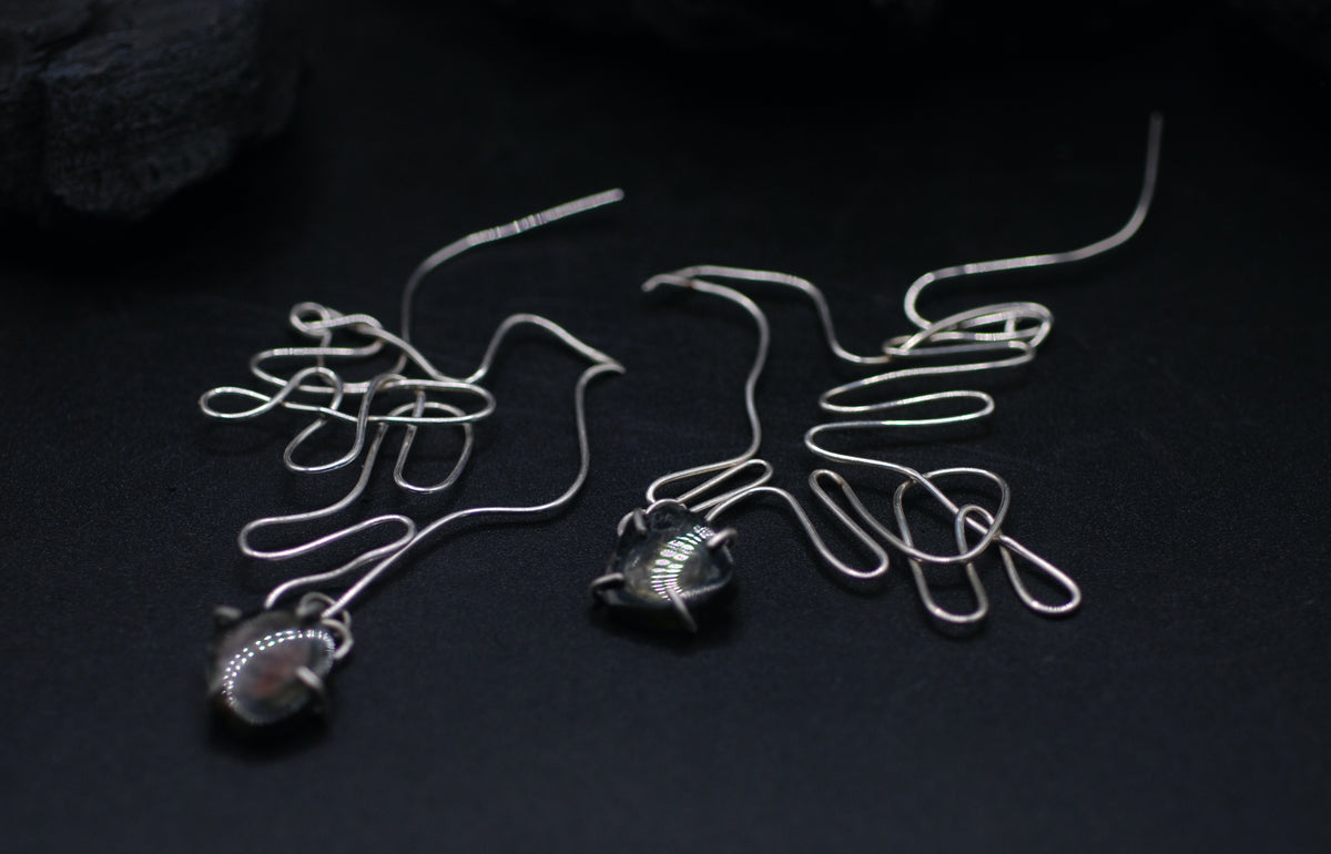 Earrings silver one dove one one hawk